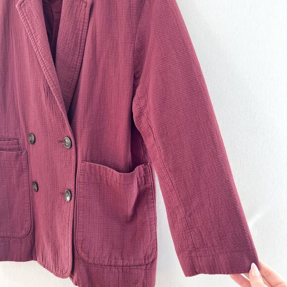 MADEWELL Hayfield Double Breasted Blazer Jacket Small Maroon Cotton Jacket Boxy - Picture 5 of 7